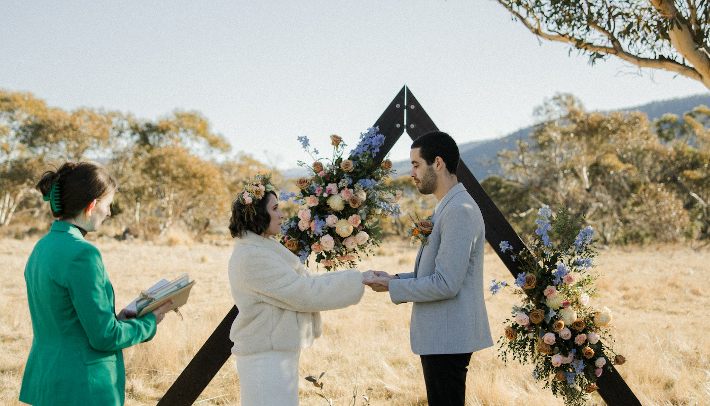 Couple enjoying their elopement package at Crafters in the Snowy Mountains